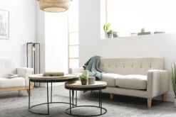 Miliboo Table Basse-Tables basses gigognes rondes bois manguier massif et métal noir (lot de 2) LEDGE