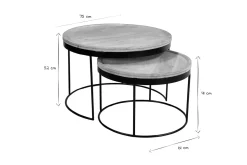 Miliboo Table Basse-Tables basses gigognes rondes bois manguier massif et métal noir (lot de 2) LEDGE