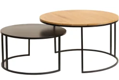 Miliboo Table Basse-Tables basses gigognes rondes bois manguier massif et métal noir (lot de 2) TAHL