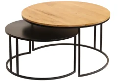 Miliboo Table Basse-Tables basses gigognes rondes bois manguier massif et métal noir (lot de 2) TAHL