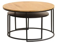 Miliboo Table Basse-Tables basses gigognes rondes bois manguier massif et métal noir (lot de 2) TAHL