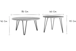 Miliboo Table Basse-Tables basses gigognes rondes bois manguier massif et métal noir (lot de 2) VIBES