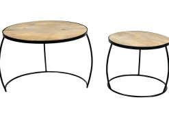 Miliboo Table Basse-Tables basses gigognes rondes bois manguier massif (lot de 2) BARREL