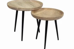 Miliboo Table Basse-Tables basses gigognes rondes bois manguier massif et métal noir (lot de 2) PYTA