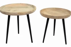 Miliboo Table Basse-Tables basses gigognes rondes bois manguier massif et métal noir (lot de 2) PYTA