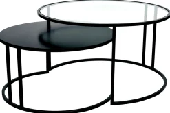 Miliboo Table Basse-Tables basses gigognes rondes design verre trempé et métal noir TAHL (lot de 2)