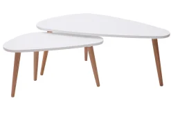Miliboo Table Basse|Table D'appoint-Tables basses gigognes scandinaves blanc et bois clair chêne massif (lot de 2) ARTIK