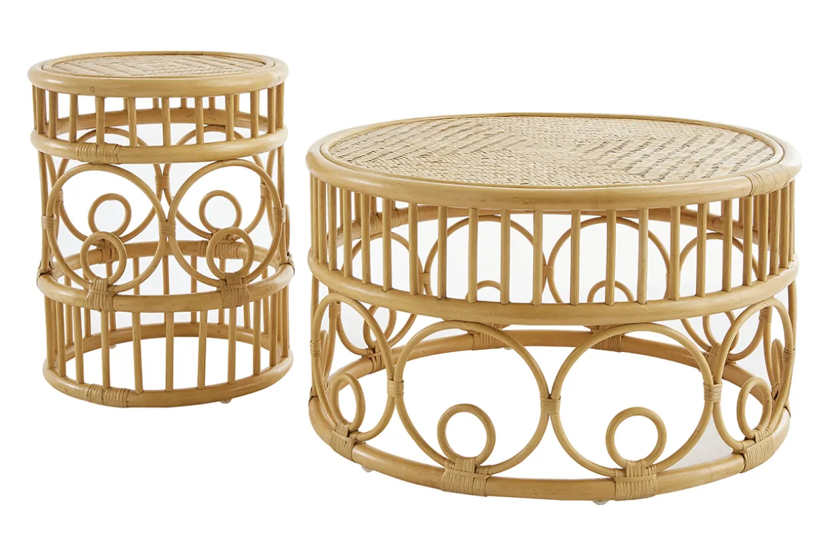 Miliboo Table Basse-Tables basses rondes en rotin et bambou D70 cm et D40 cm (lot de 2) SORAYA