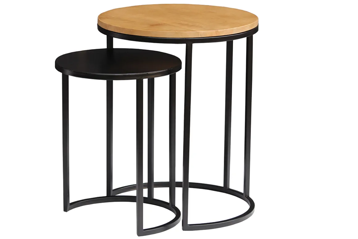 Miliboo Table D'appoint-Tables d'appoint gigognes en bois manguier massif et métal noir TAHL