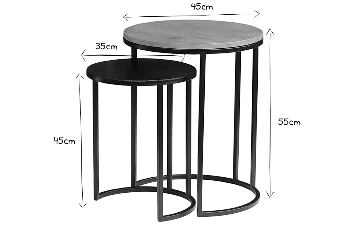 Miliboo Table D'appoint-Tables d'appoint gigognes en bois manguier massif et métal noir TAHL