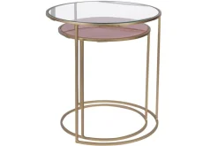 Miliboo Table D'appoint-Tables d'appoint gigognes en verre teinté rose et métal doré (lot de 2) JANE
