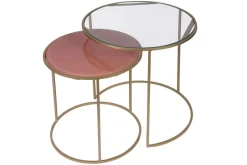 Miliboo Table D'appoint-Tables d'appoint gigognes en verre teinté rose et métal doré (lot de 2) JANE
