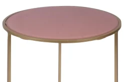 Miliboo Table D'appoint-Tables d'appoint gigognes en verre teinté rose et métal doré (lot de 2) JANE