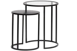 Miliboo Table D'appoint-Tables d'appoint gigognes en verre trempé et métal noir TAHL