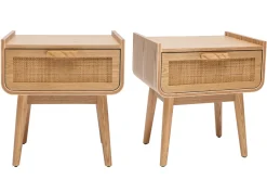 Miliboo Table De Chevet-Tables de chevet avec tiroir en bois clair frêne et cannage rotin L50 cm (lot de 2) ATHÈNE