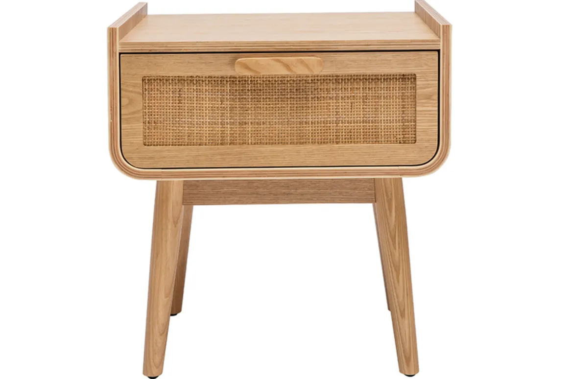 Miliboo Table De Chevet-Tables de chevet avec tiroir en bois clair frêne et cannage rotin L50 cm (lot de 2) ATHÈNE
