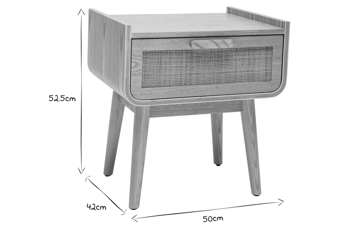 Miliboo Table De Chevet-Tables de chevet avec tiroir en bois clair frêne et cannage rotin L50 cm (lot de 2) ATHÈNE