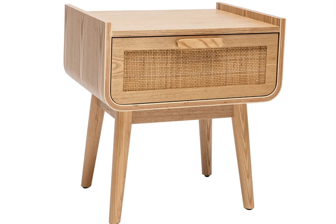 Miliboo Table De Chevet-Tables de chevet avec tiroir en bois clair frêne et cannage rotin L50 cm (lot de 2) ATHÈNE