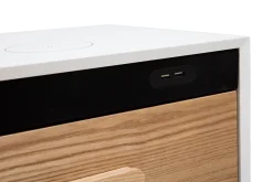 Miliboo Table De Chevet-Tables de chevet connectées multimédia blanc mat et bois clair massif L40 (lot de 2) PAVAN