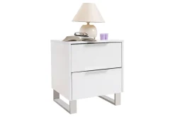 Miliboo Table De Chevet-Tables de chevet design blanc laqué et métal chromé L45 cm (lot de 2) HALIFAX