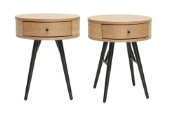Miliboo Table De Chevet-Tables de chevet rondes avec tiroir bois clair et métal noir D41 cm (lot de 2) KORAL