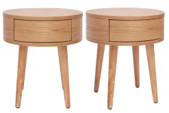 Miliboo Table De Chevet-Tables de chevet rondes en bois clair avec tiroir D45 cm (lot de 2) JUDITH