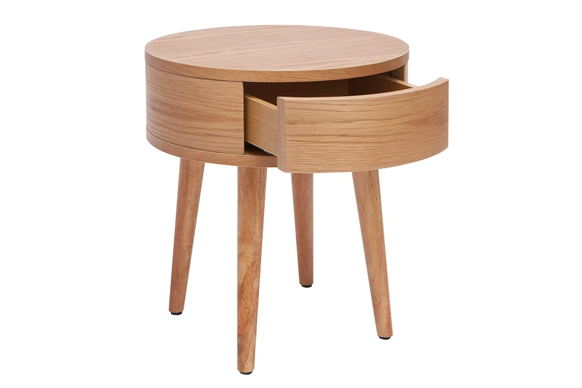 Miliboo Table De Chevet-Tables de chevet rondes en bois clair avec tiroir D45 cm (lot de 2) JUDITH