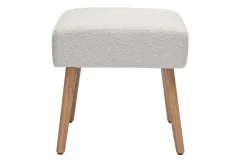 Miliboo Tabouret De Bar-Tabouret bas en tissu effet laine bouclée blanc et bois clair massif H46 cm GUESTA
