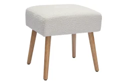 Miliboo Tabouret De Bar-Tabouret bas en tissu effet laine bouclée blanc et bois clair massif H46 cm GUESTA