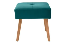 Miliboo Tabouret De Bar-Tabouret bas en tissu velours bleu pétrole et bois clair massif H46 cm GUESTA
