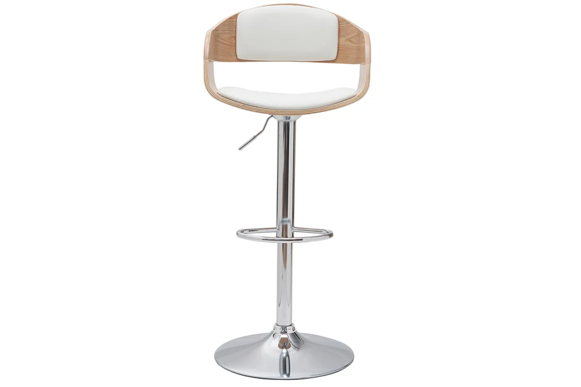 Miliboo Tabouret De Bar-Tabouret de bar design réglable blanc et bois clair EUSTACHE