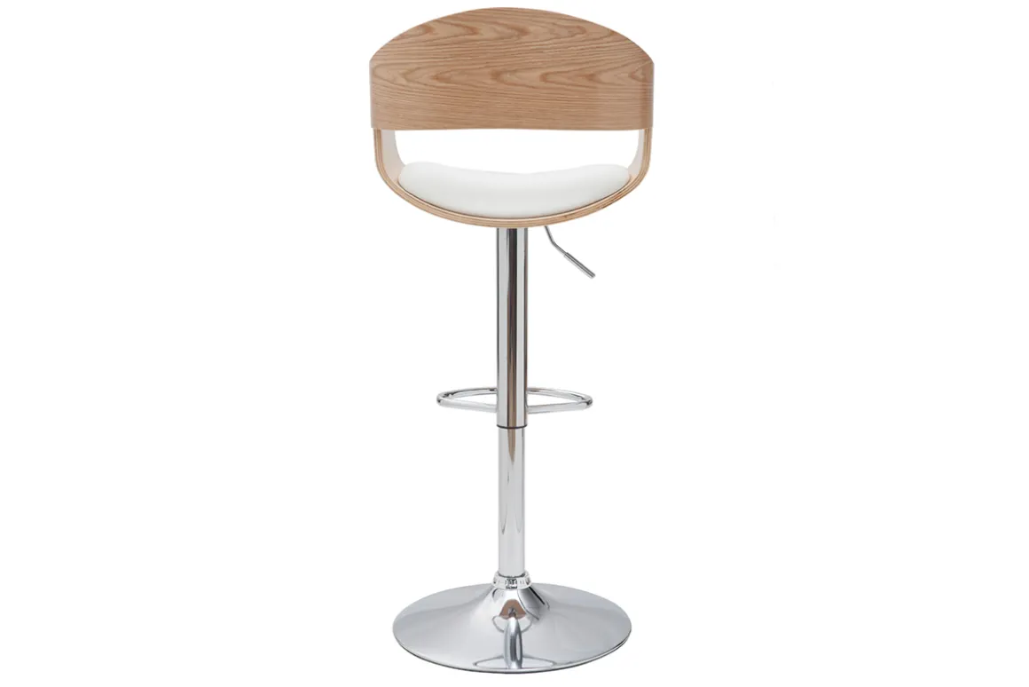 Miliboo Tabouret De Bar-Tabouret de bar design réglable blanc et bois clair EUSTACHE
