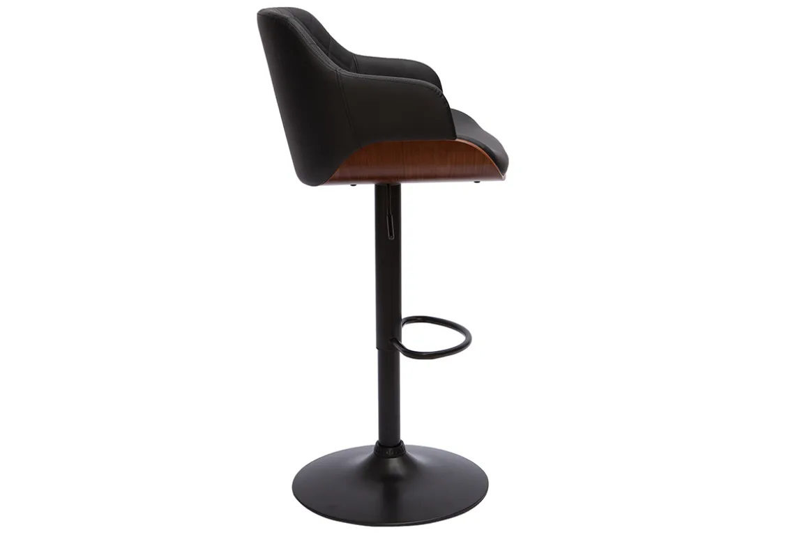 Miliboo Tabouret De Bar-Tabouret de bar design réglable pivotant 360° noir et bois foncé LUCIEN