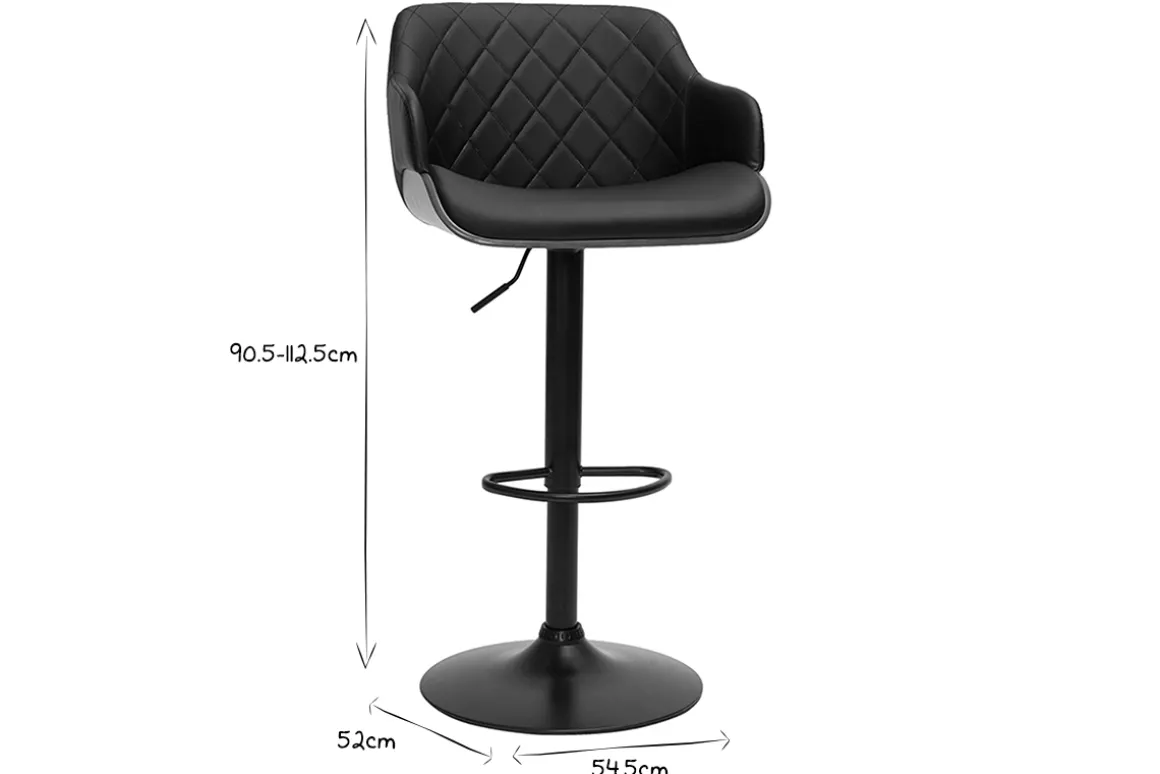 Miliboo Tabouret De Bar-Tabouret de bar design réglable pivotant 360° noir et bois foncé LUCIEN