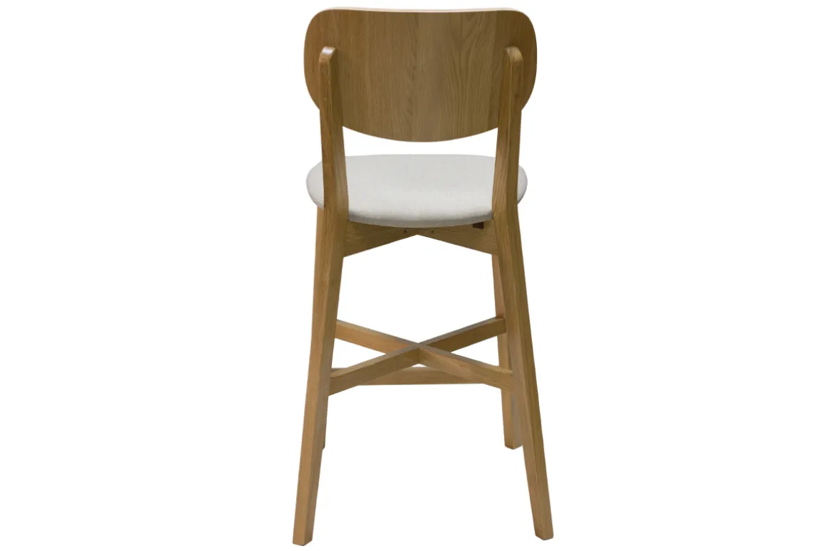 Miliboo Tabouret De Bar-Tabouret de bar en bois clair chêne massif et tissu beige H65 cm LUCIA