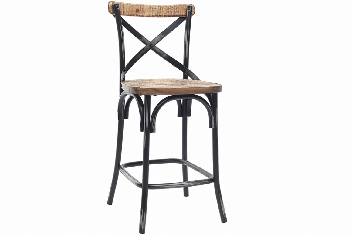 Miliboo Tabouret De Bar-Tabouret de bar industriel en bois et métal vieilli noir 65 cm JAKE