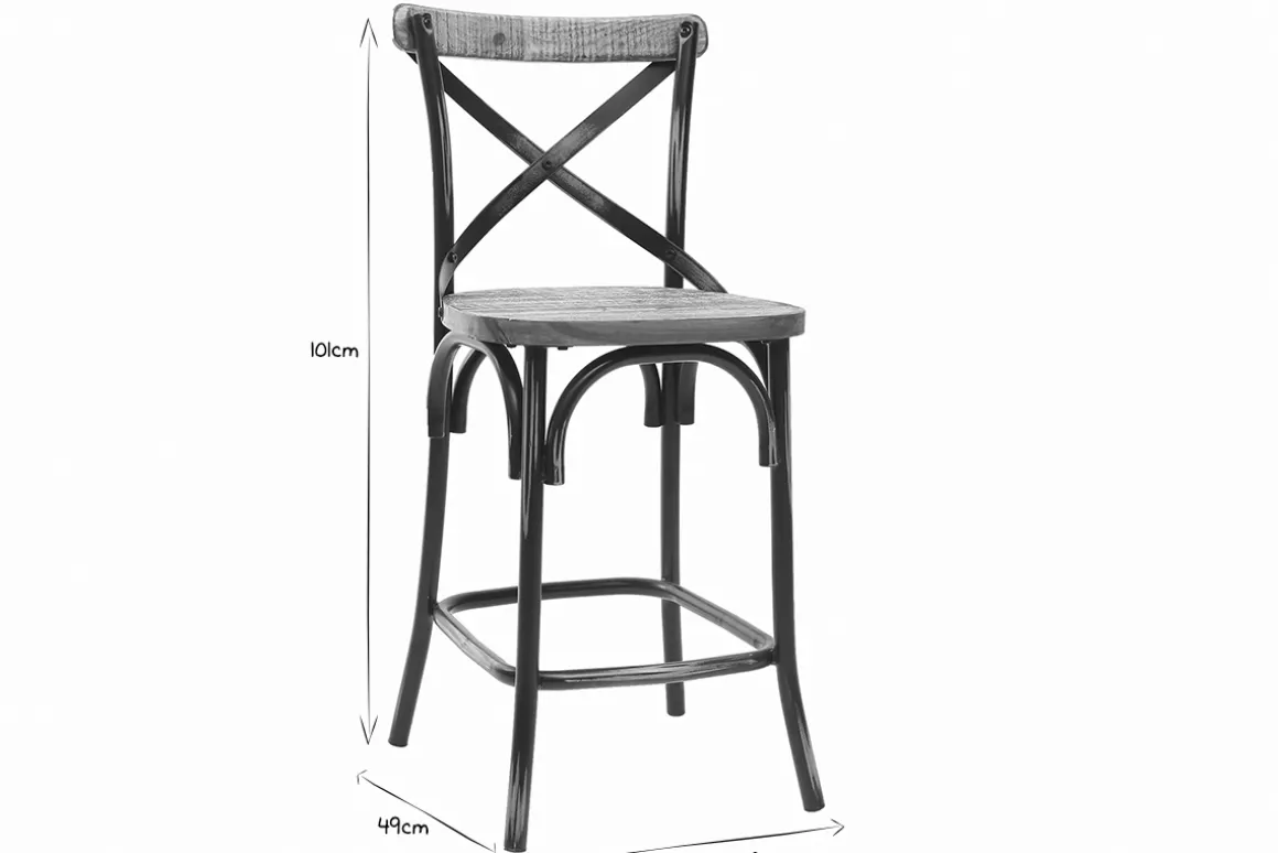 Miliboo Tabouret De Bar-Tabouret de bar industriel en bois et métal vieilli noir 65 cm JAKE