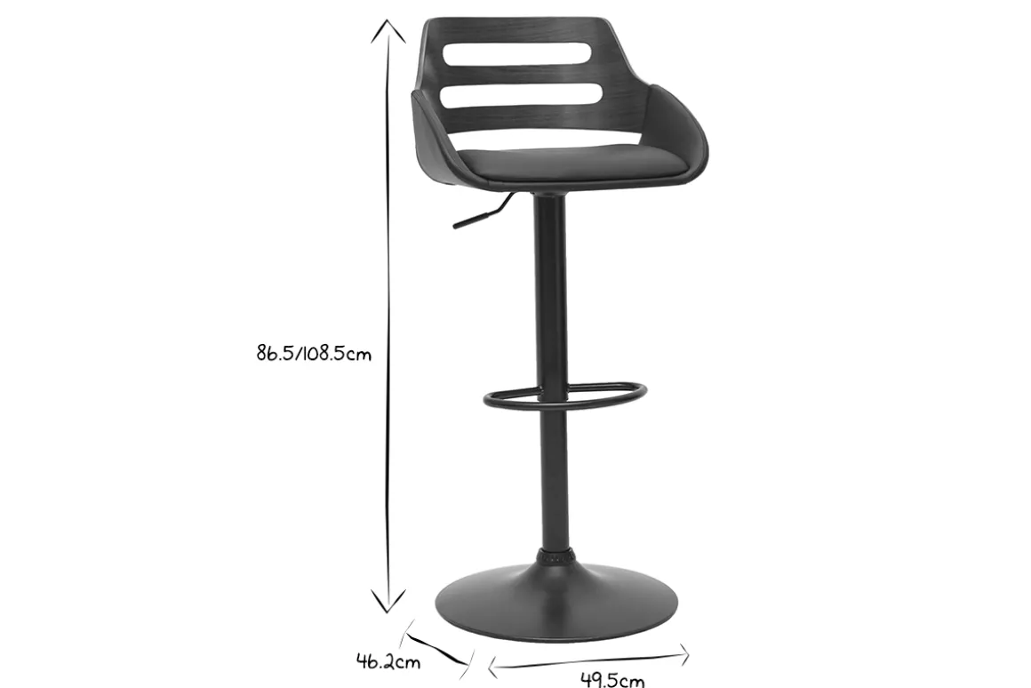 Miliboo Tabouret De Bar-Tabouret de bar relevable design noir et noyer PERNIK
