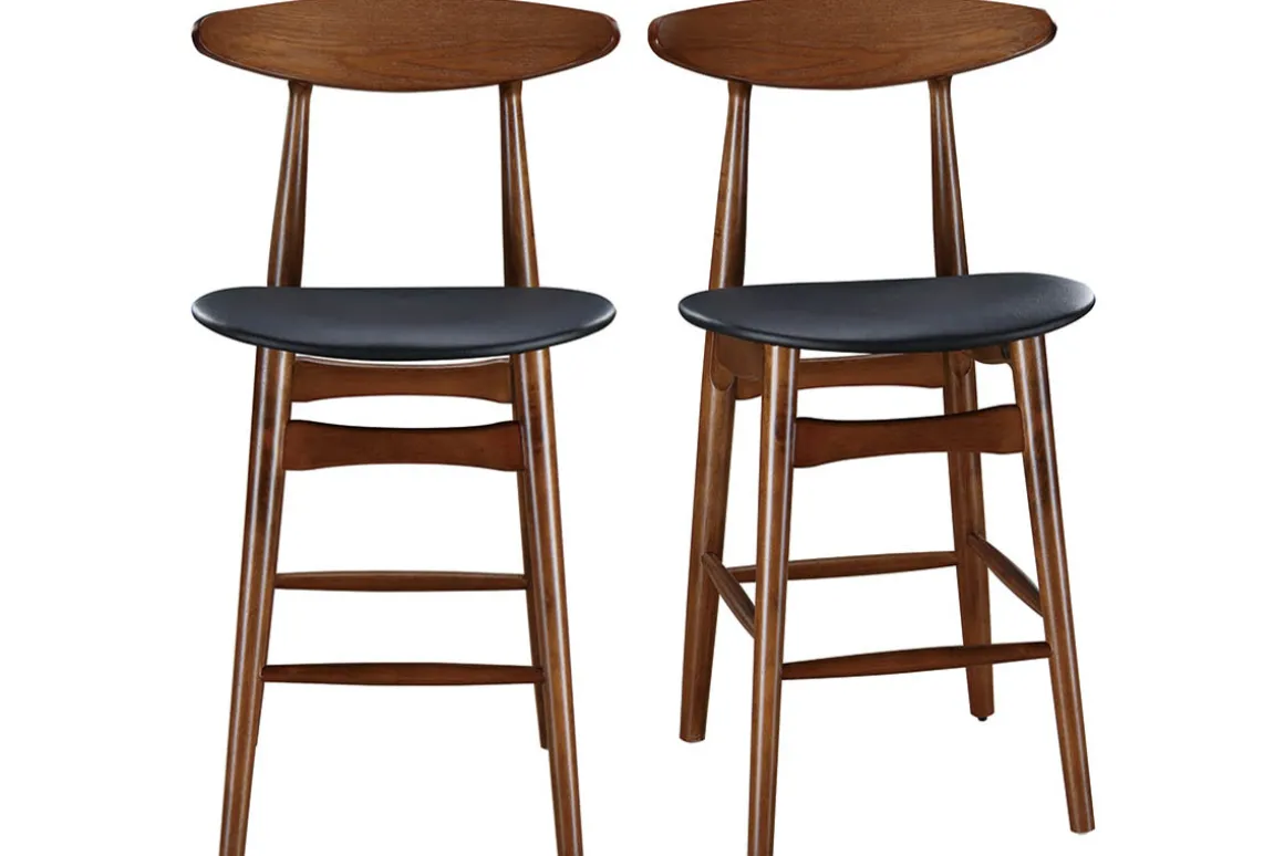 Miliboo Tabouret De Bar-Tabouret de bar vintage noyer et PU noir 65 cm (lot de 2) WALFORD