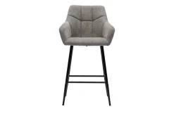 Miliboo Tabouret De Bar-Tabourets de bar avec sièges matelassés en tissu effet velours texturé gris et métal noir H65 cm (lot de 2) MONTERO