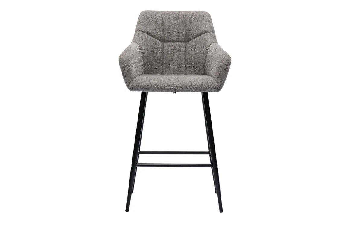 Miliboo Tabouret De Bar-Tabourets de bar avec sièges matelassés en tissu effet velours texturé gris et métal noir H65 cm (lot de 2) MONTERO