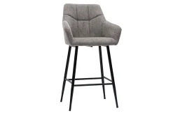 Miliboo Tabouret De Bar-Tabourets de bar avec sièges matelassés en tissu effet velours texturé gris et métal noir H65 cm (lot de 2) MONTERO