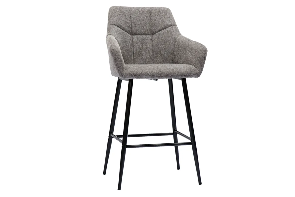 Miliboo Tabouret De Bar-Tabourets de bar avec sièges matelassés en tissu effet velours texturé gris et métal noir H65 cm (lot de 2) MONTERO