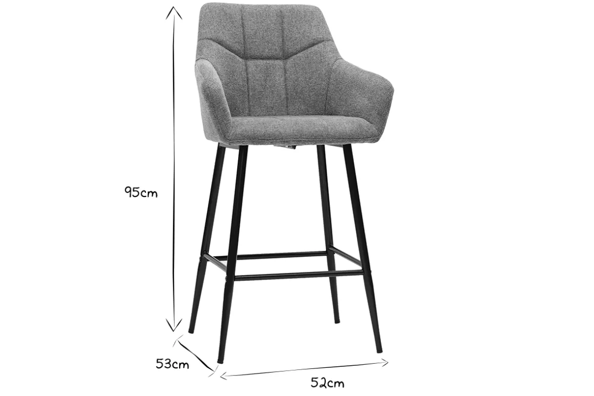 Miliboo Tabouret De Bar-Tabourets de bar avec sièges matelassés en tissu effet velours texturé gris et métal noir H65 cm (lot de 2) MONTERO