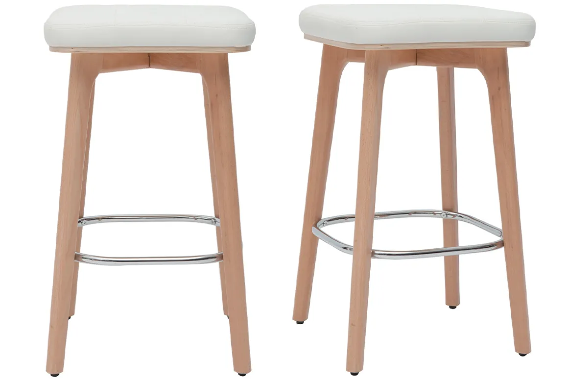 Miliboo Tabouret De Bar-Tabourets de bar blancs et bois clair 65 cm (lot de 2) GRAMMA