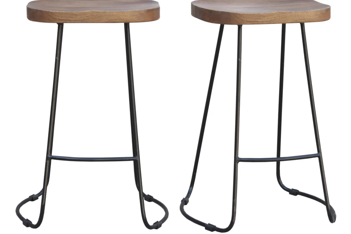 Miliboo Tabouret De Bar-Tabourets de bar bois manguier massif et métal 65 cm (lot de 2) RUNKO