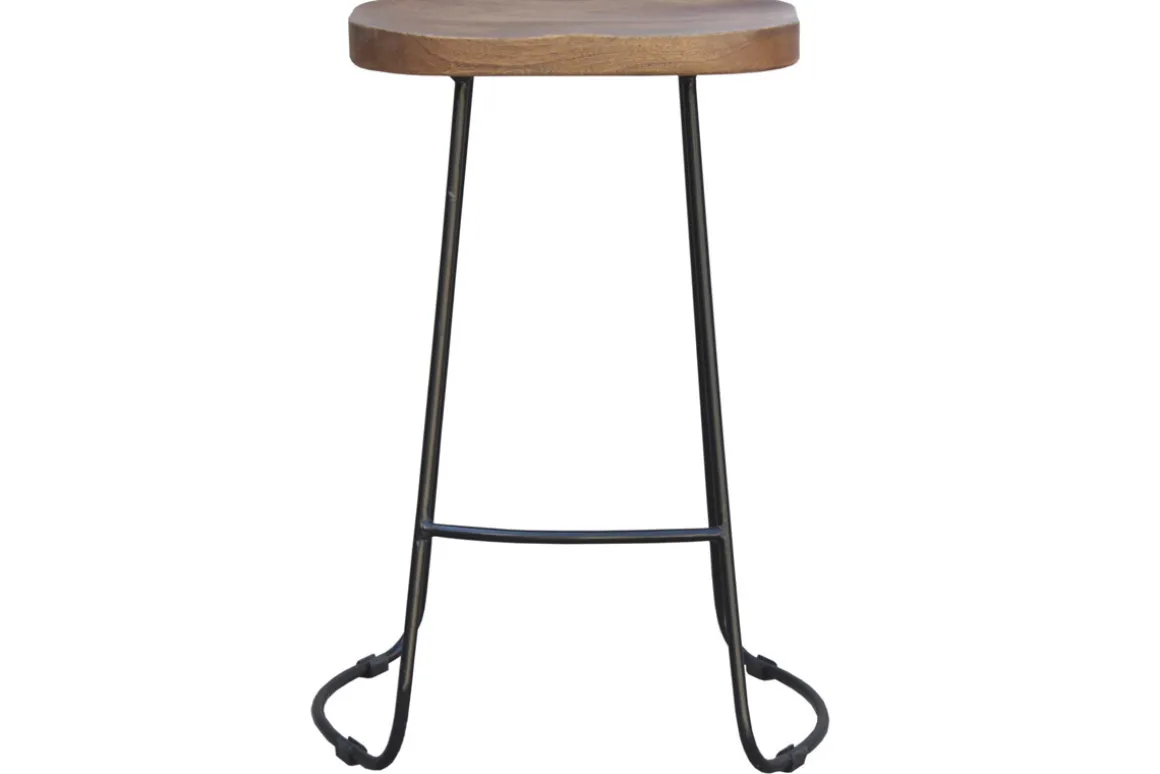 Miliboo Tabouret De Bar-Tabourets de bar bois manguier massif et métal 65 cm (lot de 2) RUNKO