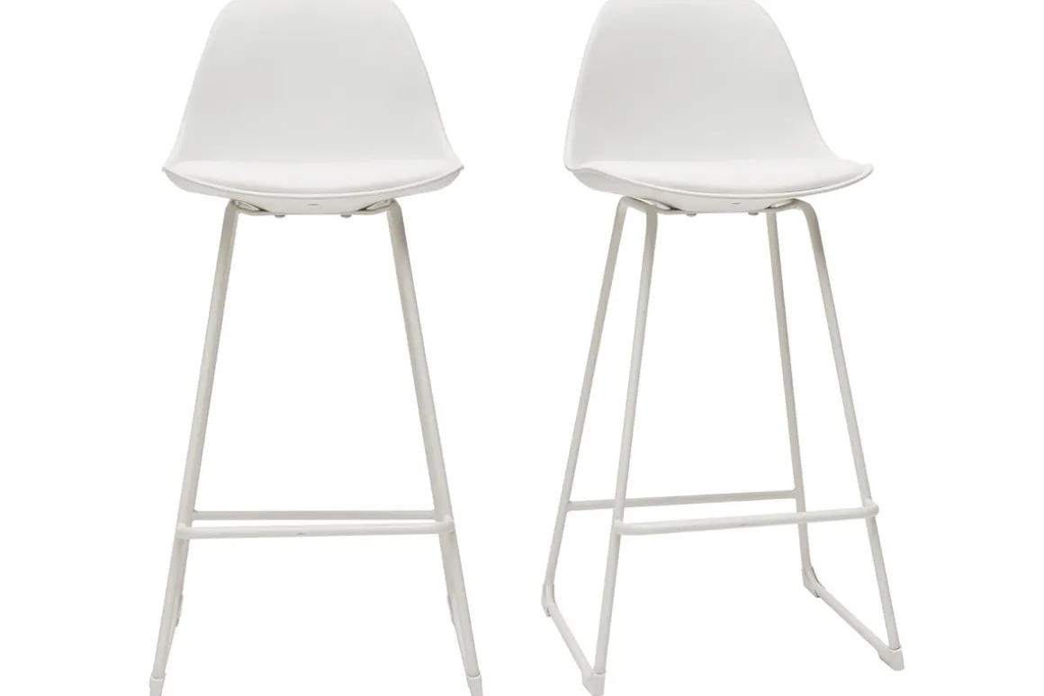 Miliboo Tabouret De Bar-Tabourets de bar design blancs pieds métal 65 cm (lot de 2) FRANZ