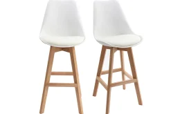 Miliboo Tabouret De Bar-Tabourets de bar design blanc et bois H65 cm (lot de 2) PAULINE