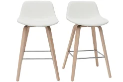 Miliboo Tabouret De Bar-Tabourets de bar design blanc et bois clair H65 cm (lot de 2) NONIE